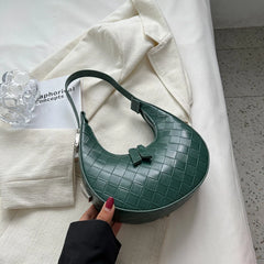 Half Moon Shoulder Bag Small Pu Leather Woven Bag Underarm Handbag