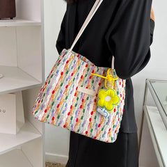 Rainbow Woven Shoulder Bag Women Large Capacity Texture Beach Bags