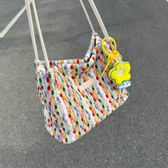 Rainbow Woven Shoulder Bag Women Large Capacity Texture Beach Bags