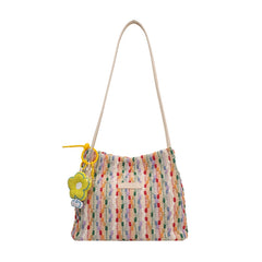 Rainbow Woven Shoulder Bag Women Large Capacity Texture Beach Bags