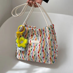 Rainbow Woven Shoulder Bag Women Large Capacity Texture Beach Bags