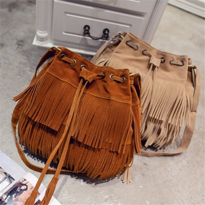 Faux Suede Fringe Women Messenger Bag Tote Handbag Tassel Shoulder Crossbody Bag