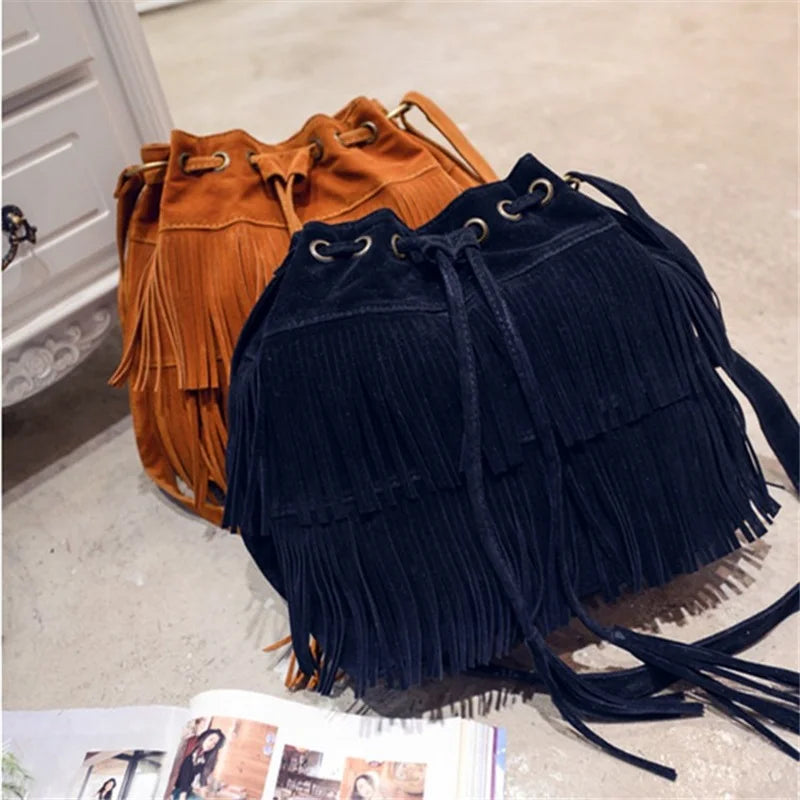 Faux Suede Fringe Women Messenger Bag Tote Handbag Tassel Shoulder Crossbody Bag