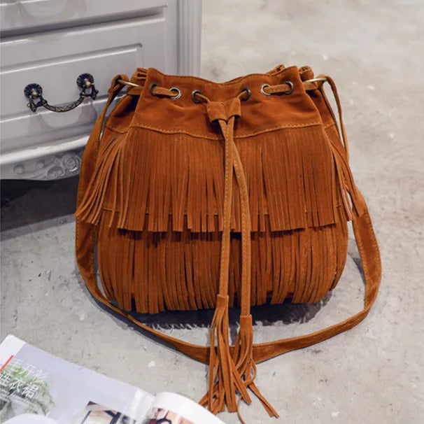 Faux Suede Fringe Women Messenger Bag Tote Handbag Tassel Shoulder Crossbody Bag