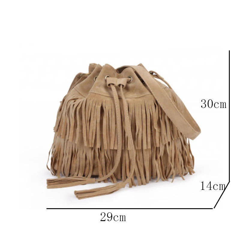 Faux Suede Fringe Women Messenger Bag Tote Handbag Tassel Shoulder Crossbody Bag