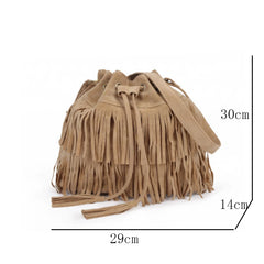 Faux Suede Fringe Women Messenger Bag Tote Handbag Tassel Shoulder Crossbody Bag