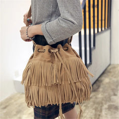 Faux Suede Fringe Women Messenger Bag Tote Handbag Tassel Shoulder Crossbody Bag