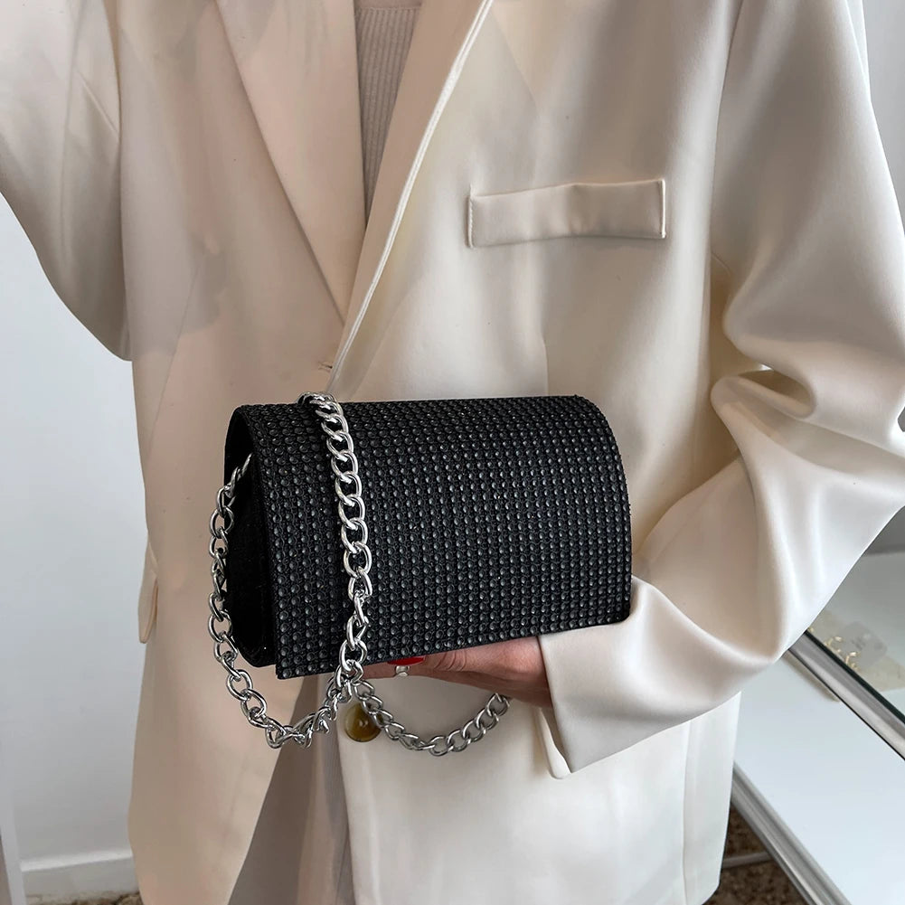 Rhinestone Shoulder Messenger Bag Chain Portable Small Square Crossbody Handbags