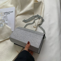 Rhinestone Shoulder Messenger Bag Chain Portable Small Square Crossbody Handbags