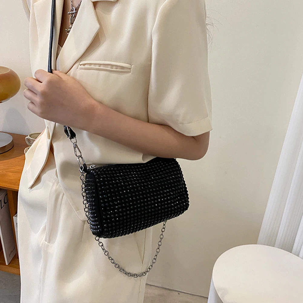 Rhinestone Shoulder Messenger Crossbody Bag Diamond Chain Ladies Casual Purse