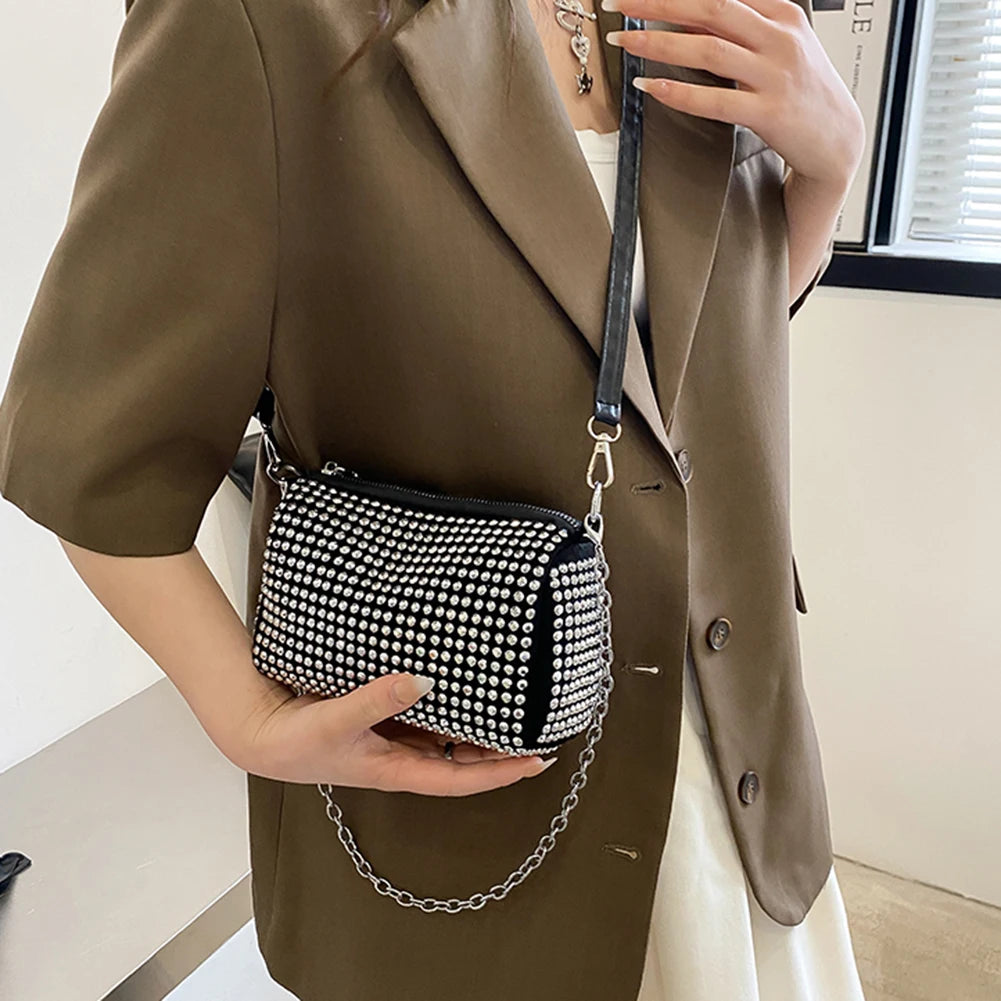 Rhinestone Shoulder Messenger Crossbody Bag Diamond Chain Ladies Casual Purse