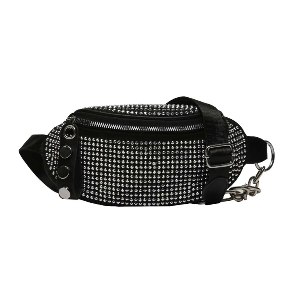 Rhinestone Waist Bag Diamond Fanny Pack Chain Shoulder Crossbody Belt Bags