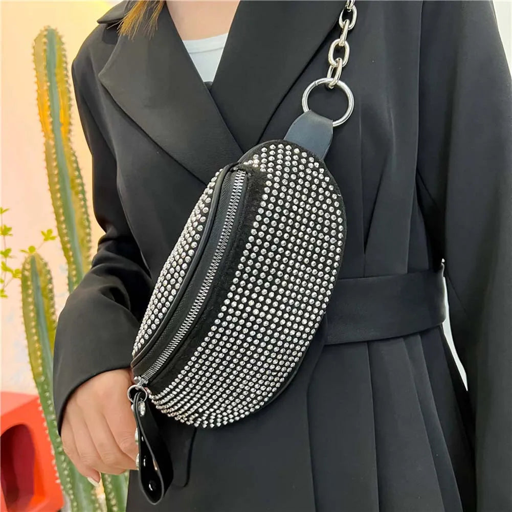 Rhinestone Waist Bag Diamond Fanny Pack Chain Shoulder Crossbody Belt Bags