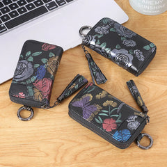 Rose Printing Key Case Leather Key Wallets Bag