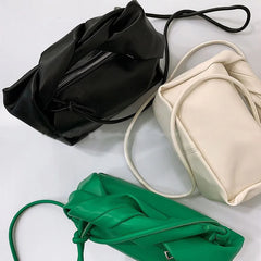 Ruched Square Women Handbags Shoulder Bags Soft Pu Leather Crossbody Bag