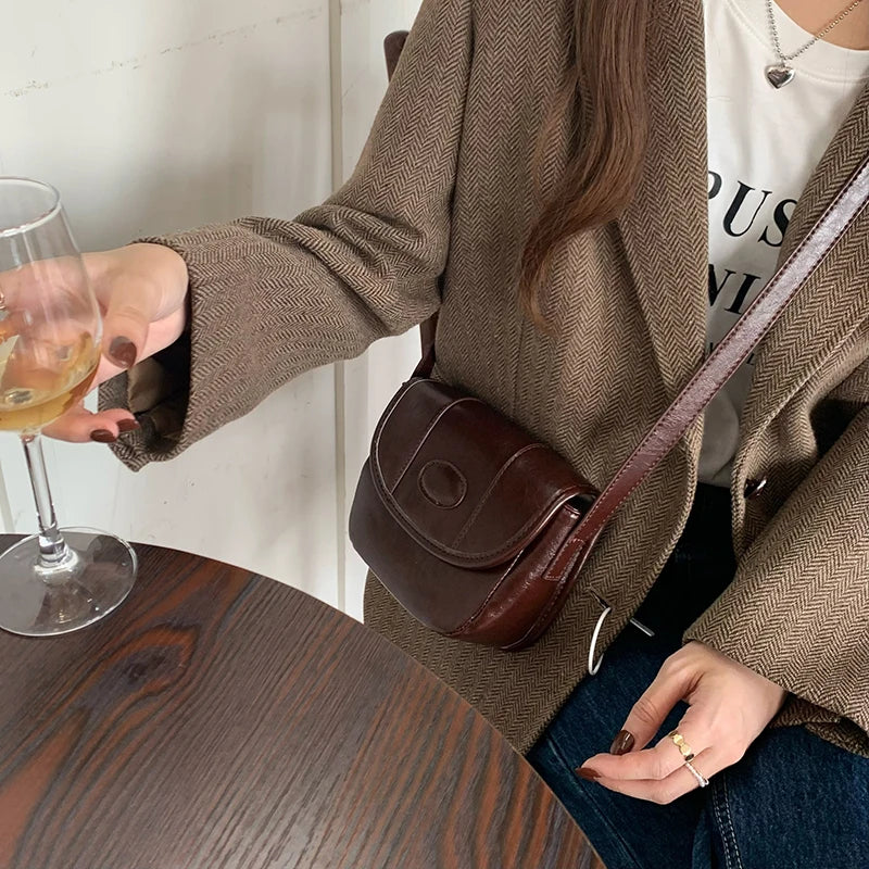 Women's Saddle Messenger Bag Pu Leather Small Shoulder Crossbody Vintage Handbag