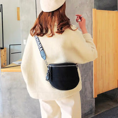 Semicircle Saddle Crossbody Bag Wide Straps Travel Purses