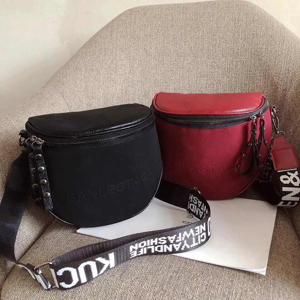 Semicircle Saddle Crossbody Bag Wide Straps Travel Purses
