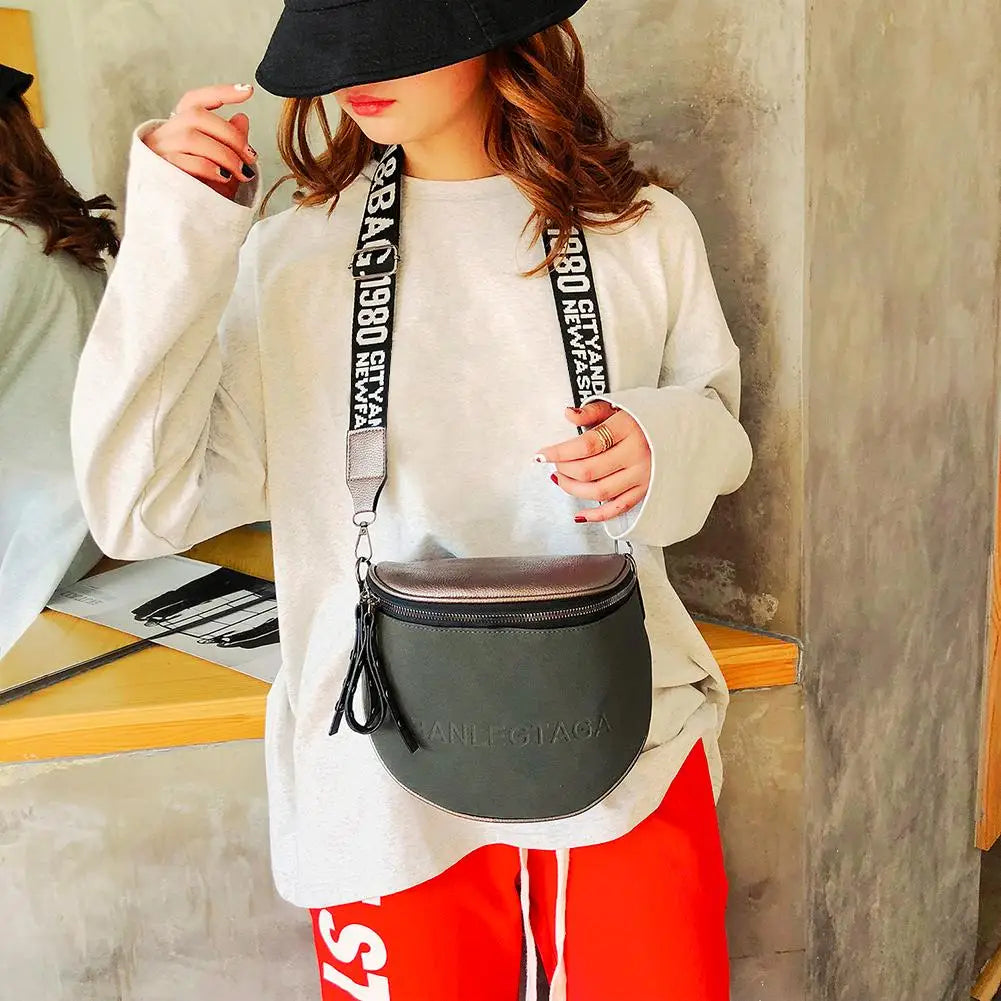 Semicircle Saddle Crossbody Bag Wide Straps Travel Purses
