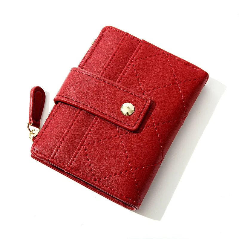 Women's Plaid PU Leather Short Wallet with Coin Purse