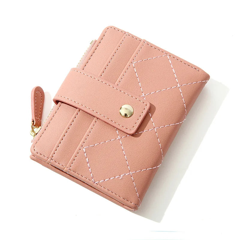 Women's Plaid PU Leather Short Wallet with Coin Purse