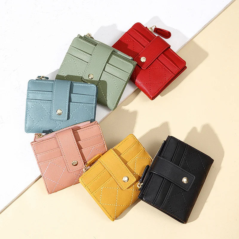 Women's Plaid PU Leather Short Wallet with Coin Purse