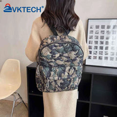 Quilted Nylon Rucksack Solid Casual Travel Lady Backpack