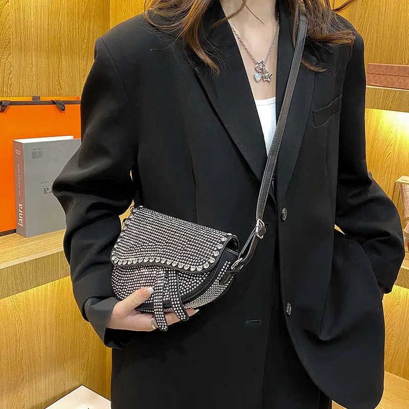 Women's Rhinestone Saddle Bag Crossbody Handbag