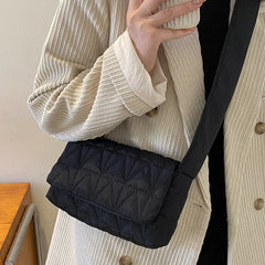 Quilted Rhombus Shoulder Bag with Wide Strap