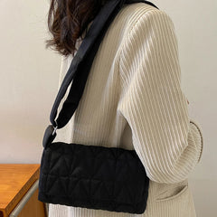 Quilted Rhombus Shoulder Bag with Wide Strap