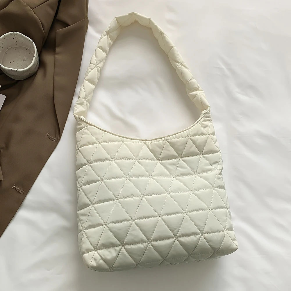 Winter Cotton Padded Shoulder Bag Soft Handbag Casual Quilted Tote Bag