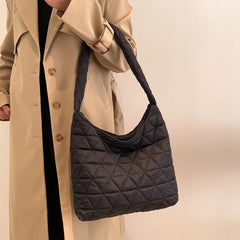 Winter Cotton Padded Shoulder Bag Soft Handbag Casual Quilted Tote Bag