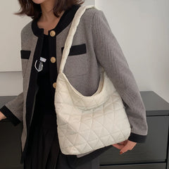 Winter Cotton Padded Shoulder Bag Soft Handbag Casual Quilted Tote Bag