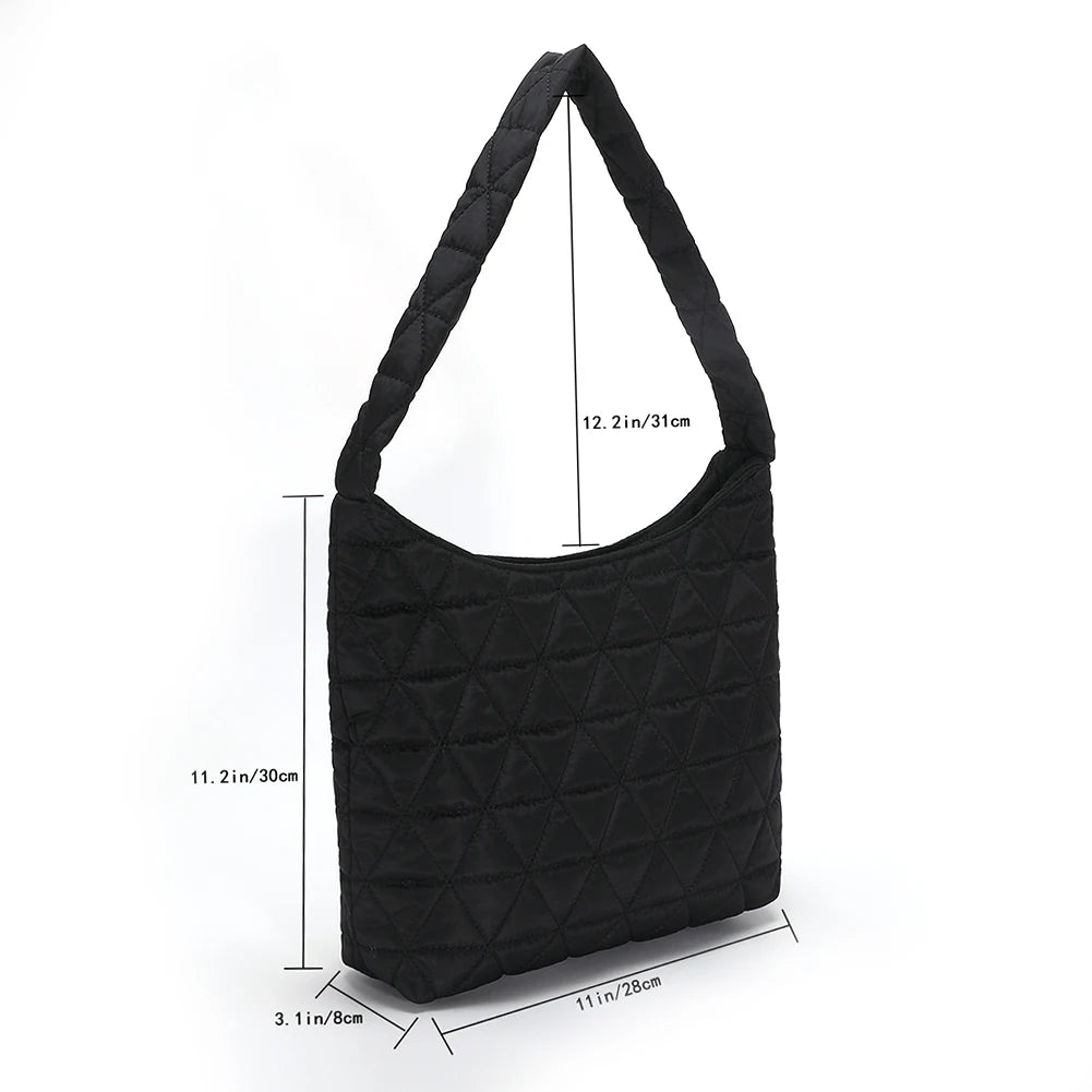 Winter Cotton Padded Shoulder Bag Soft Handbag Casual Quilted Tote Bag