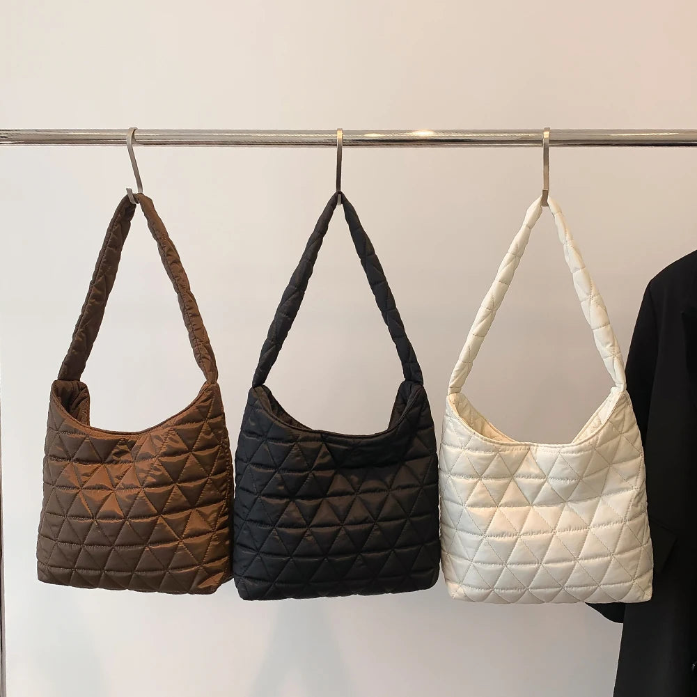 Winter Cotton Padded Shoulder Bag Soft Handbag Casual Quilted Tote Bag
