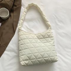 Winter Cotton Padded Shoulder Bag Soft Handbag Casual Quilted Tote Bag