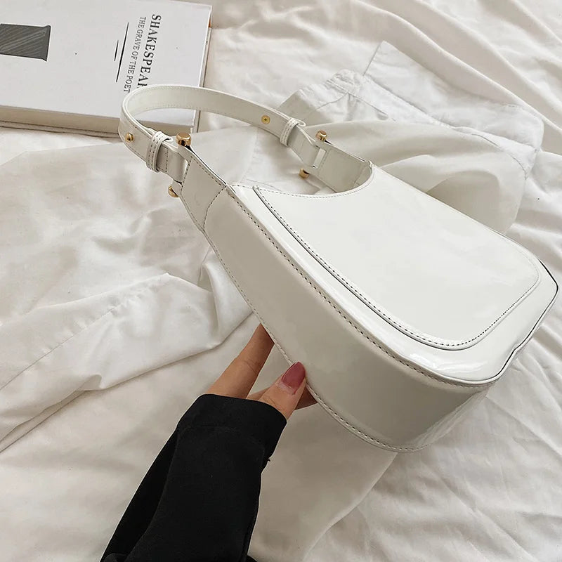 Casual Crossbody Bag for Women Patent Leather Solid Handbag