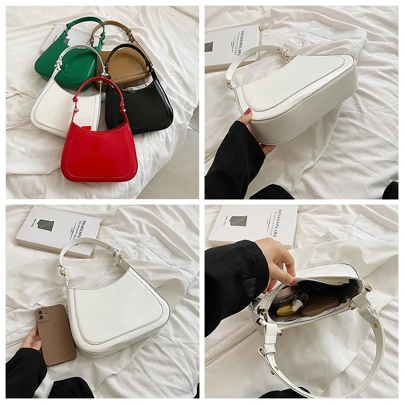Casual Crossbody Bag for Women Patent Leather Solid Handbag