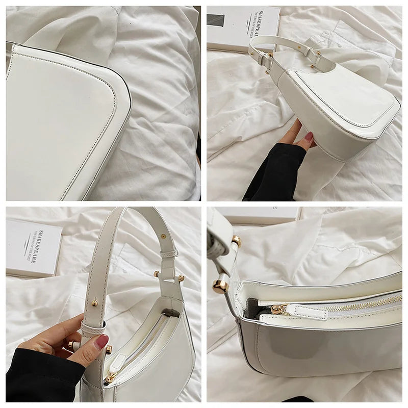 Casual Crossbody Bag for Women Patent Leather Solid Handbag