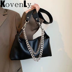 Soft Leather Handbag Female Vintage Bagute Chain Shoulder Bag