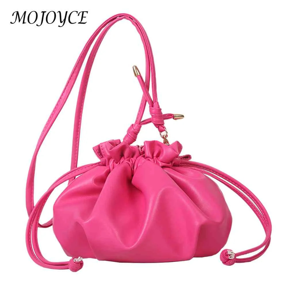 Leather Women Shoulder Crossbody Bag Drawstring Mini Purse Hand Bag