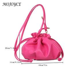 Leather Women Shoulder Crossbody Bag Drawstring Mini Purse Hand Bag