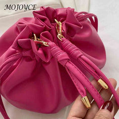 Leather Women Shoulder Crossbody Bag Drawstring Mini Purse Hand Bag