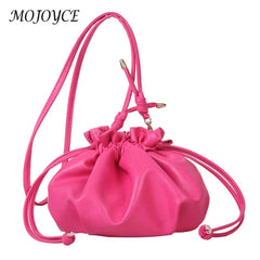 Leather Women Shoulder Crossbody Bag Drawstring Mini Purse Hand Bag