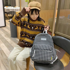 Plaid Backpack Fresh Laptop Bookbag College Schoolbag