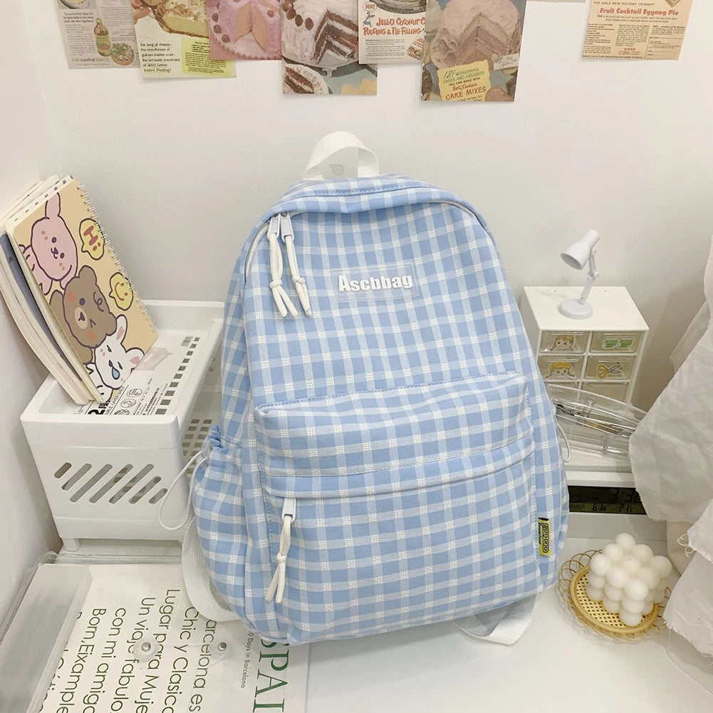 Plaid Backpack Fresh Laptop Bookbag College Schoolbag