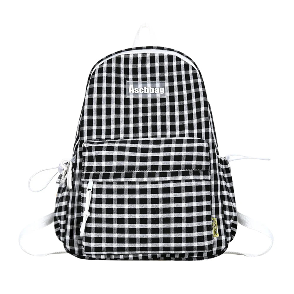Plaid Backpack Student Schoolbag Laptop Bookbag for Teens Boys Girls