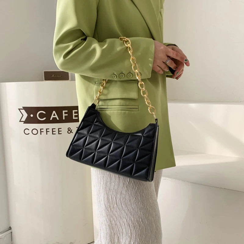 Plaid PU Leather Underarm Shoulder Bag for Women