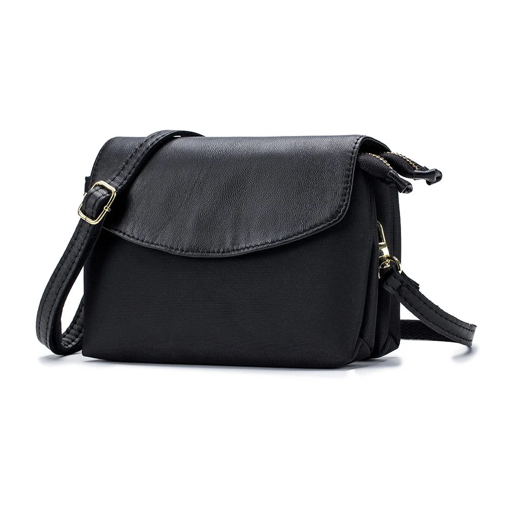 Small Leather+Canvas Messenger Bag Shoulder Crossbody
