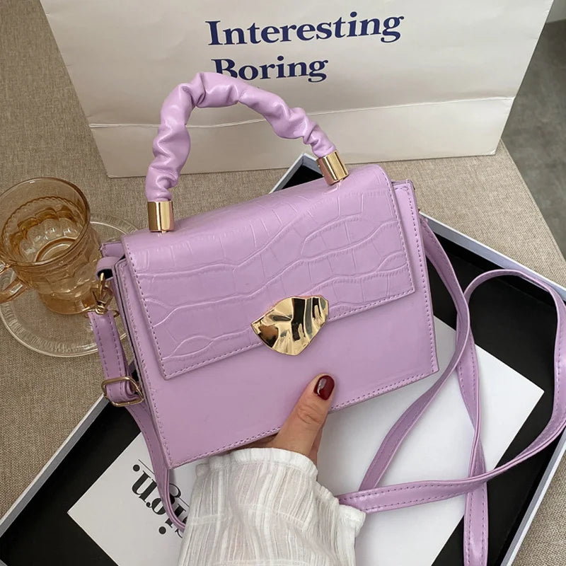 Stone Pattern Crossbody Bag Women Flap Shoulder Handbag PU Leather